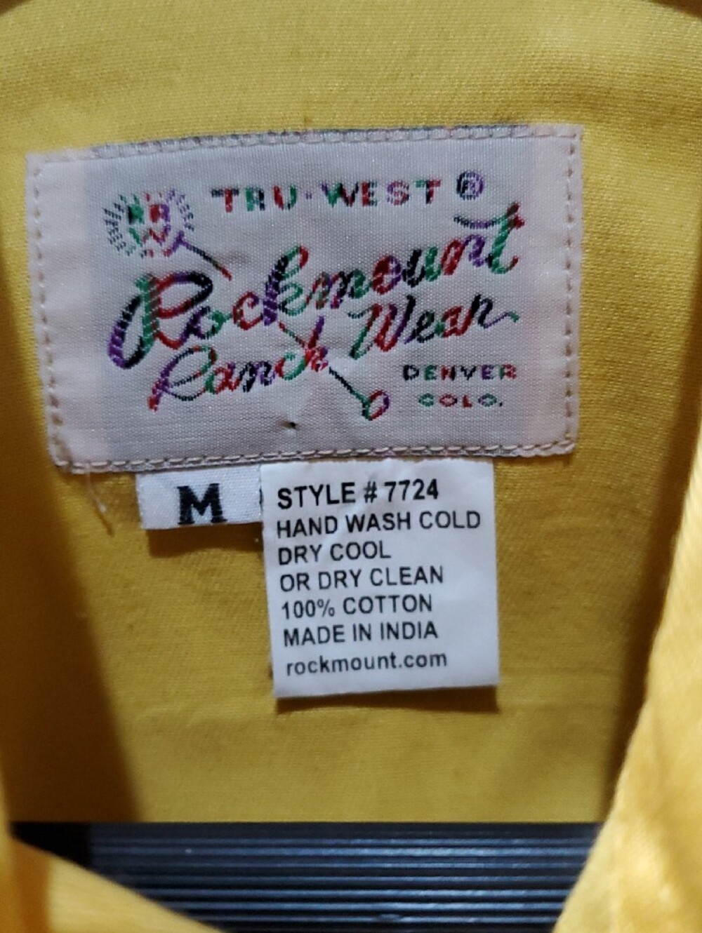 Yellow Embroidered Western Button-Down Shirt Black Yoke Rodeo Bull Horses Ranch - Picture 6 of 8
